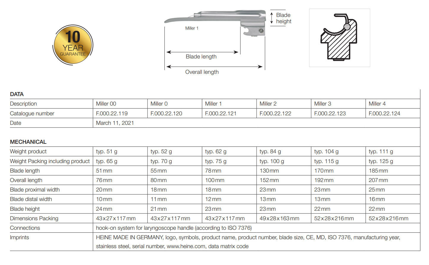 Lames de laryngoscopes HEINE Classic+ Miller F.O.